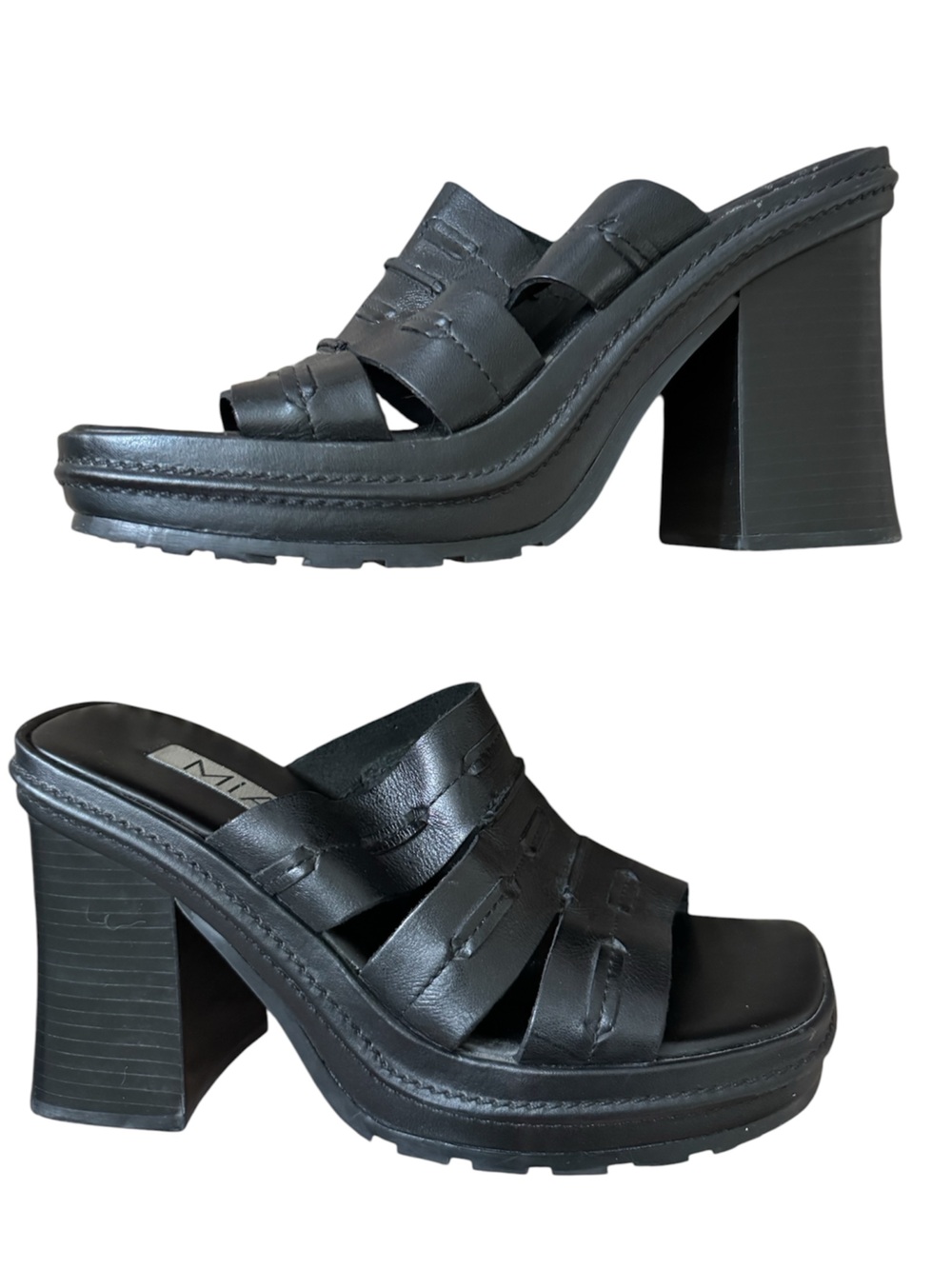 Vintage 90s Y2K MIA Black Leather Chunky Platform Heels size 10 - Picture 2 of 4